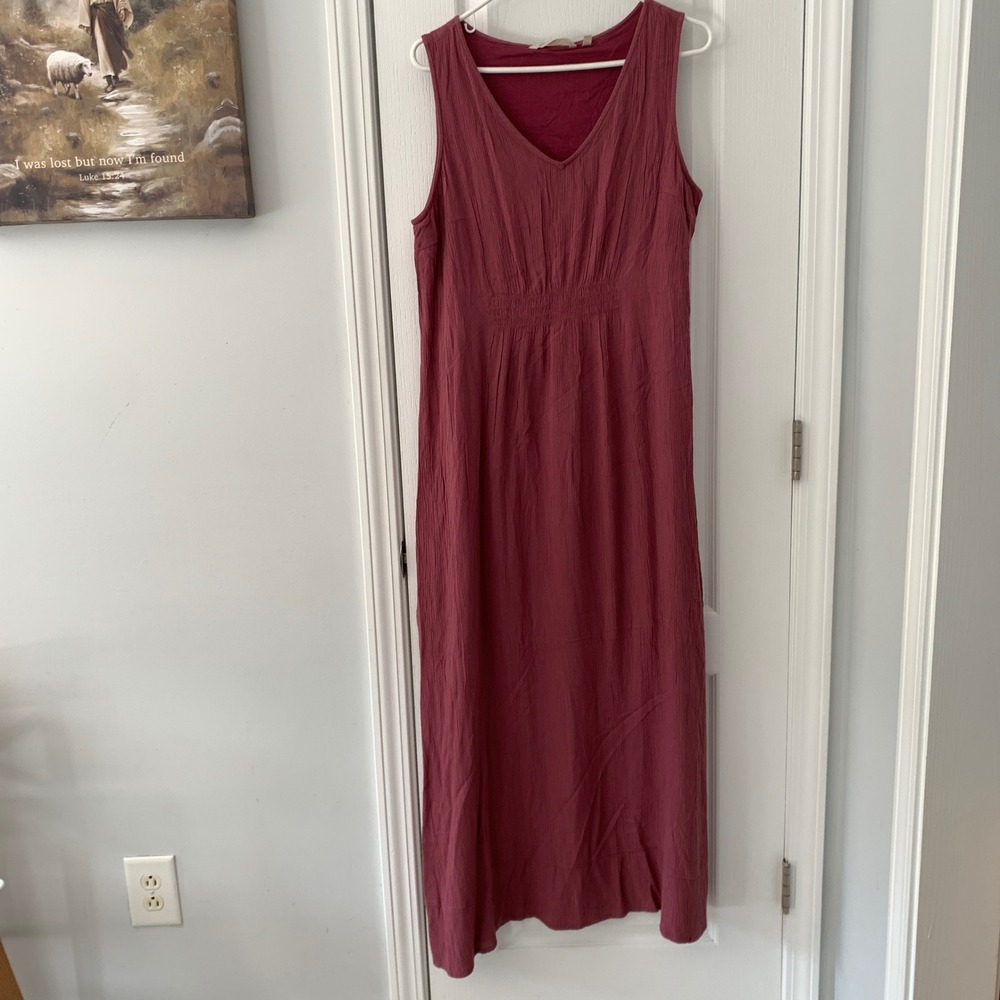 Soft Surrounds Womens Berry Red Crinkle Maxi Dress V-Neck Empire Waist 2DB43 M